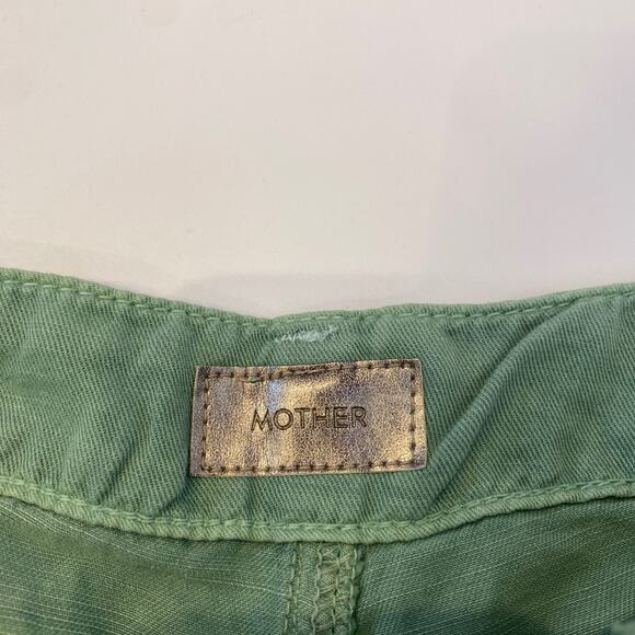 Mother The Shaker Chop Crop Hedge Green Pants Cotton Linen EUC Sz 27 - Picture 6 of 16